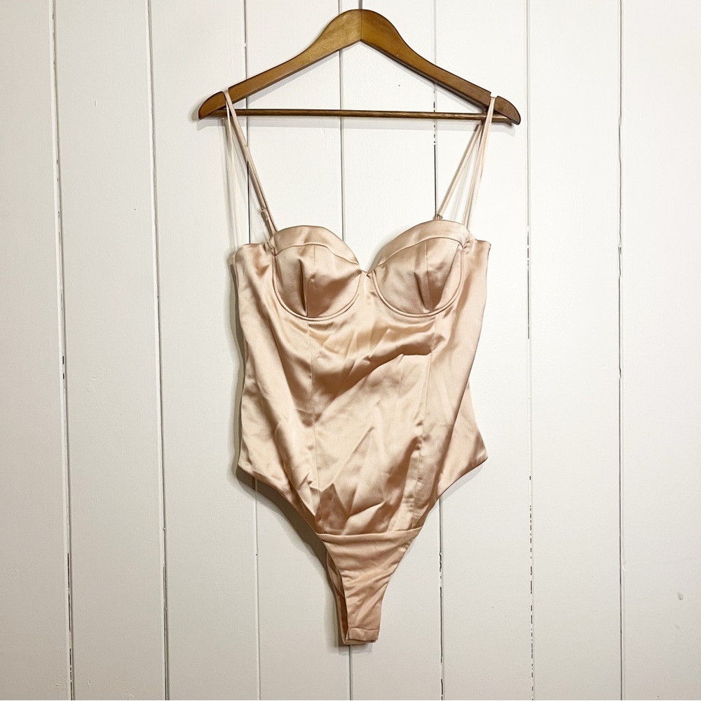 Zara Champagne Satin Effect Bustier Bodysuit. Size Large. NWT.